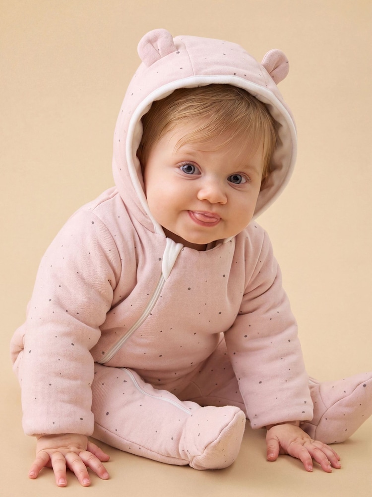 MORI Pink Cosy Zip-Up Pramsuit - Image 1 of 2 MORI Pink Cosy Zip-Up Pramsuit - Image 1 of 2