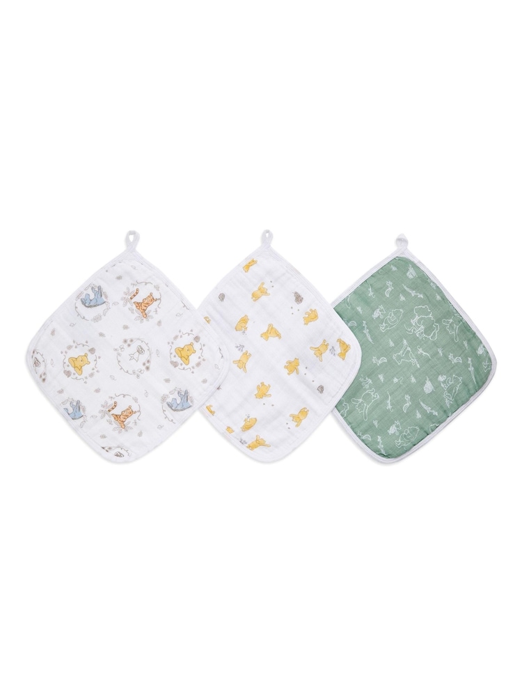 aden + anais White Essentials Disney Winnie + Friends Washcloth Set 3 Pack - Image 1 of 2