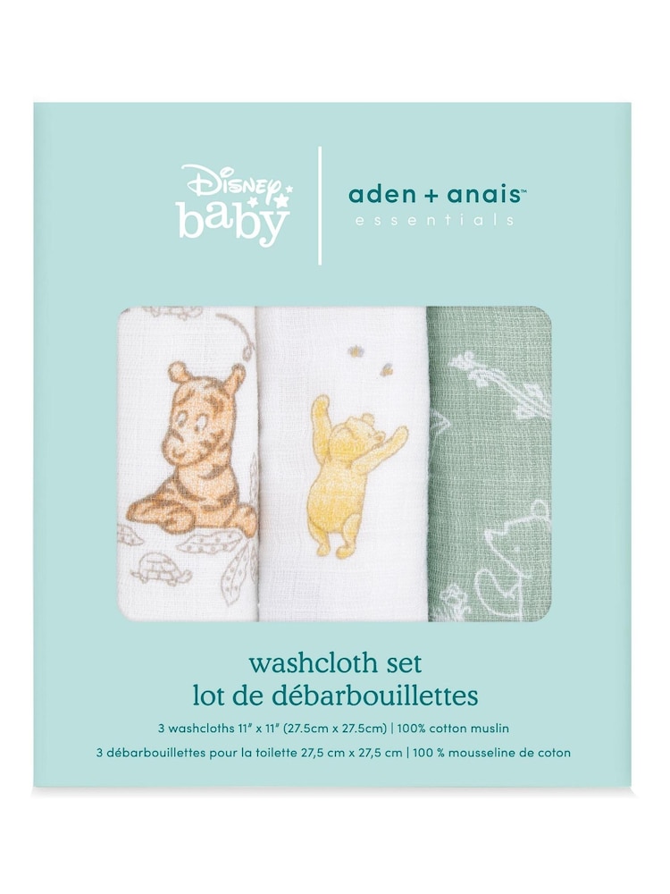 aden + anais White Essentials Disney Winnie + Friends Washcloth Set 3 Pack - Image 2 of 2