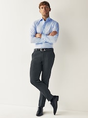 Light Blue Slim Fit Single Cuff Textured Cotton Shirt - Image 3 of 7