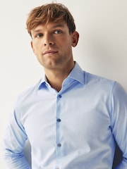 Light Blue Slim Fit Single Cuff Textured Cotton Shirt - Image 4 of 7