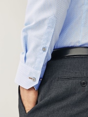 Light Blue Slim Fit Single Cuff Textured Cotton Shirt - Image 5 of 7