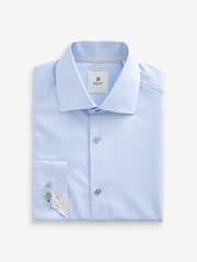 Light Blue Slim Fit Single Cuff Textured Cotton Shirt - Image 6 of 7