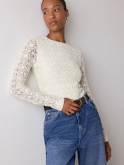 Whistles Lace Detail Jersey Top - Bilde 1 av 5