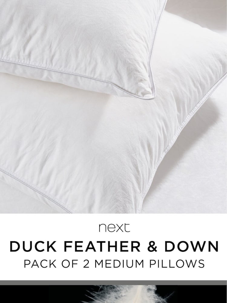 Set of 2 Medium 100% Cotton Duck Feather And Down Pillows - Image 5 of 5