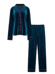 Pour Moi Green Velour Revere Collar Pyjamas Set - Image 4 of 4