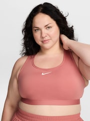 Nike Canyon Pink Curve Swoosh Medium Support Sports Bra - Image 1 of 6