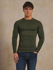 Tailored Athlete Green Muscle Fit Signature Long Sleeve T-Shirt - Image 2 of 7