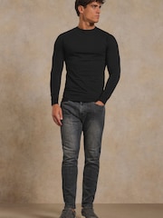 Tailored Athlete Black Muscle Fit Signature Long Sleeve T-Shirt - Image 1 of 7
