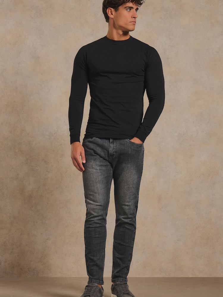 Tailored Athlete Black Muscle Fit Signature Long Sleeve T-Shirt - Image 1 of 7 Tailored Athlete Black Muscle Fit Signature Long Sleeve T-Shirt - Image 1 of 7