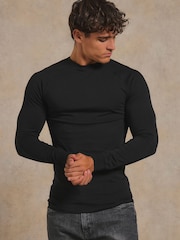 Tailored Athlete Black Muscle Fit Signature Long Sleeve T-Shirt - Image 5 of 7