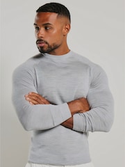 Tailored Athlete Grey Muscle Fit Extra Fine Merino Wool Crew Neck Jumper - Image 1 of 7