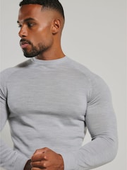 Tailored Athlete Grey Muscle Fit Extra Fine Merino Wool Crew Neck Jumper - Image 3 of 7