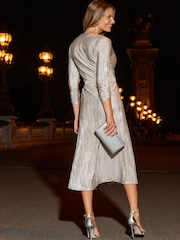 Sosandar Silver Plisse Wrap Dress - Image 2 of 5