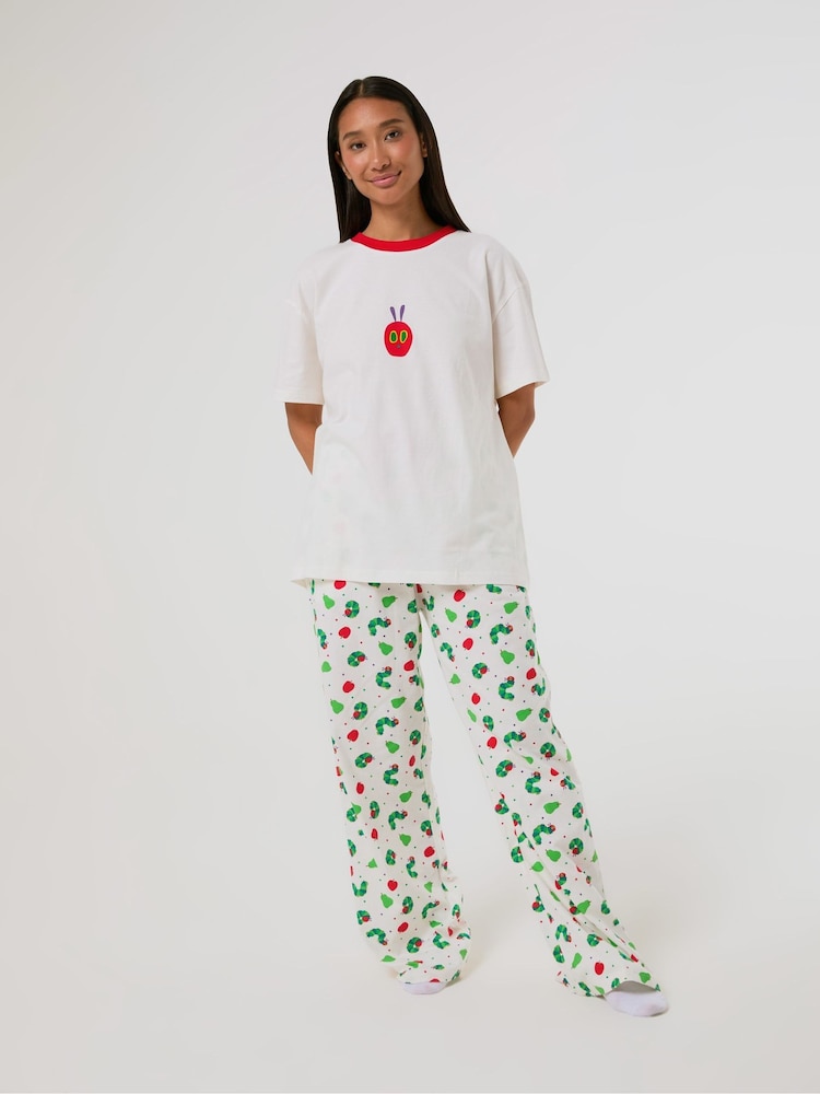 Skinnydip White The Very Hungry Caterpillar x Ringer T-Shirt and Trousers Set with Eye Mask - Image 1 of 5