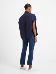 French Connection Blue 100% Cotton Cele Rhodes Poplin Sleeveless Shirt - Image 2 of 4