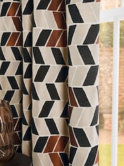 Monochrome/Brown Chevron Jacquard Eyelet Lined Curtains - Image 2 of 6