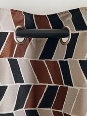 Monochrome/Brown Chevron Jacquard Eyelet Lined Curtains - Image 5 of 6