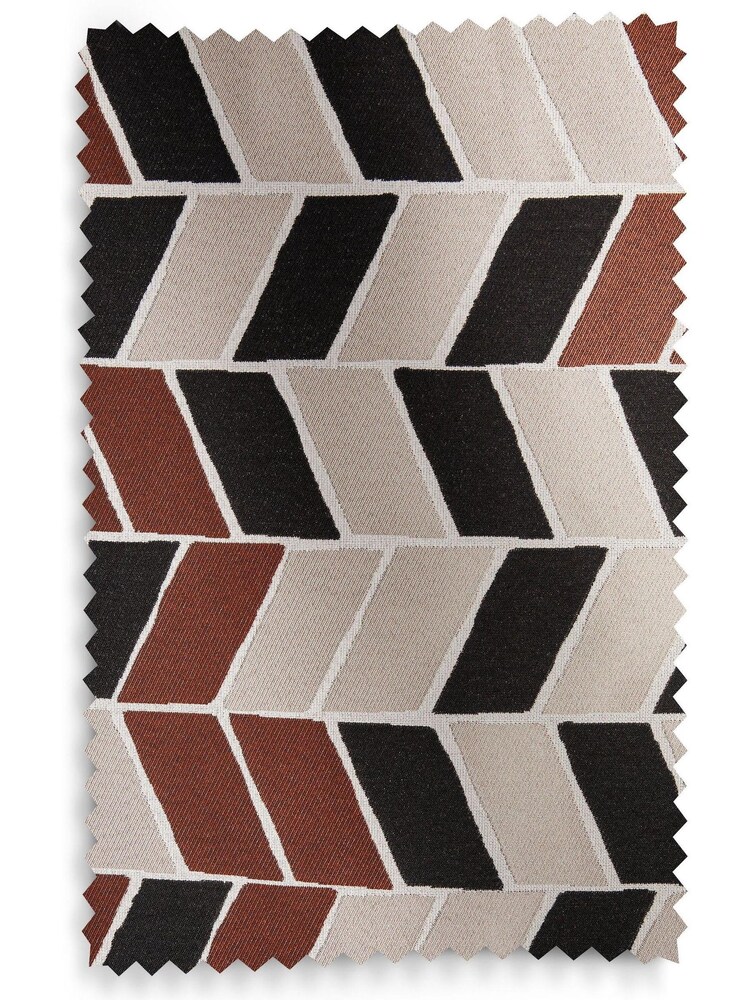 Monochrome/Brown Chevron Jacquard Eyelet Lined Curtains - Image 6 of 6