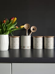 Dexam Set of 3 Cream Bees Knees Tea, Coffee & Sugar Storage Jars plus Utensil Holder - Image 1 of 2