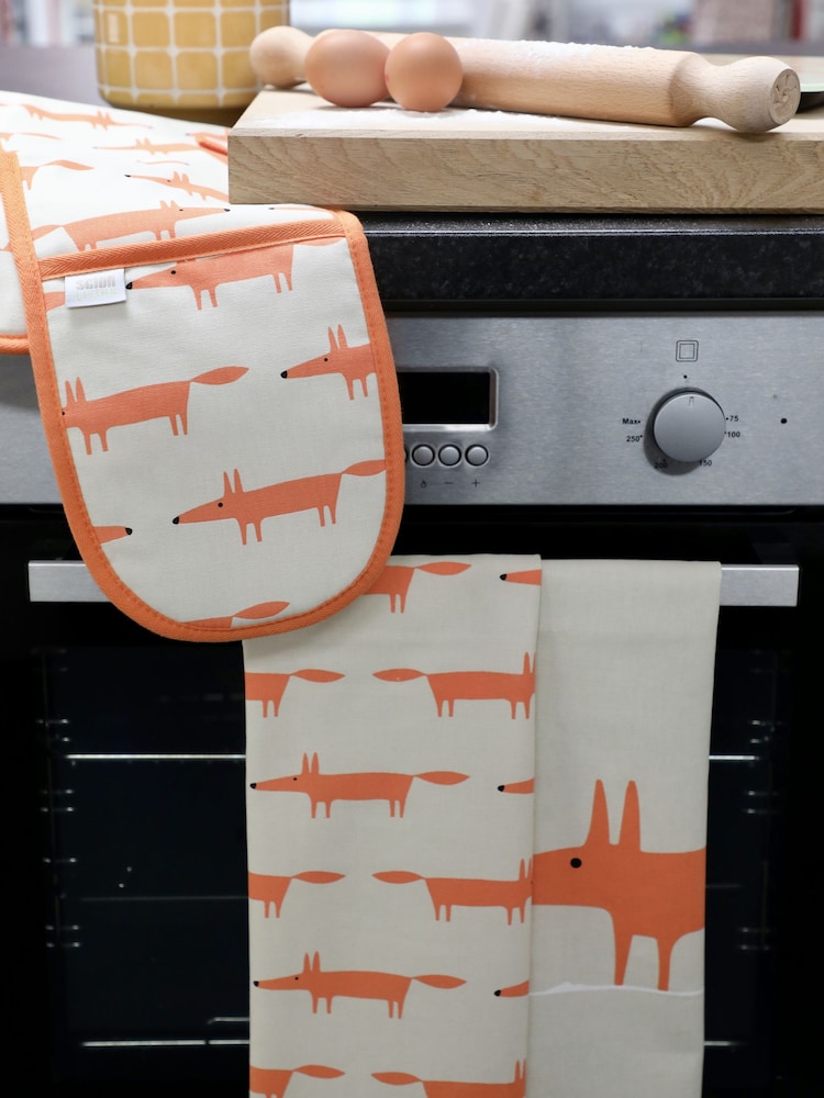 Scion Natural Mr Fox Double Oven Glove & Set of 2 Tea Towels - Image 1 of 2