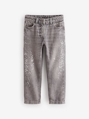 Charcoal Mom Sequin Embellished 100% Cotton Jeans (3-16yrs) - Image 3 of 5