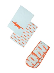 Scion Blue Mr Fox Double Oven Glove & Set of 2 Tea Towels - Image 1 of 1
