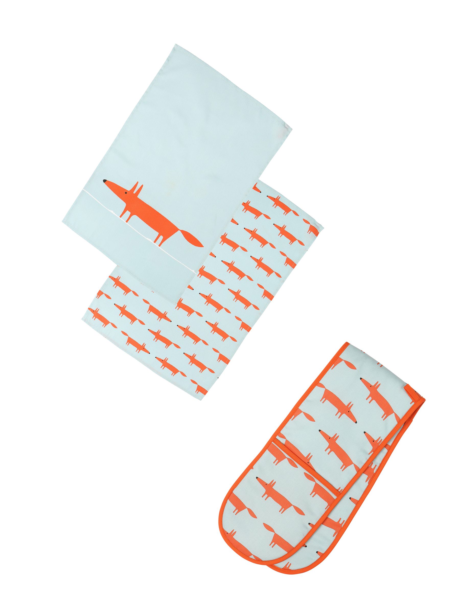 Scion Blue Mr Fox Double Oven Glove & Set of 2 Tea Towels - Image 1 of 1