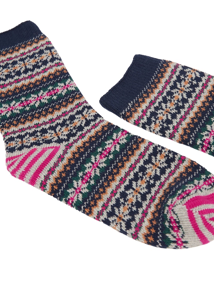 Joules Women's Lucille Navy Fairisle Pattern Socks - Image 2 of 3
