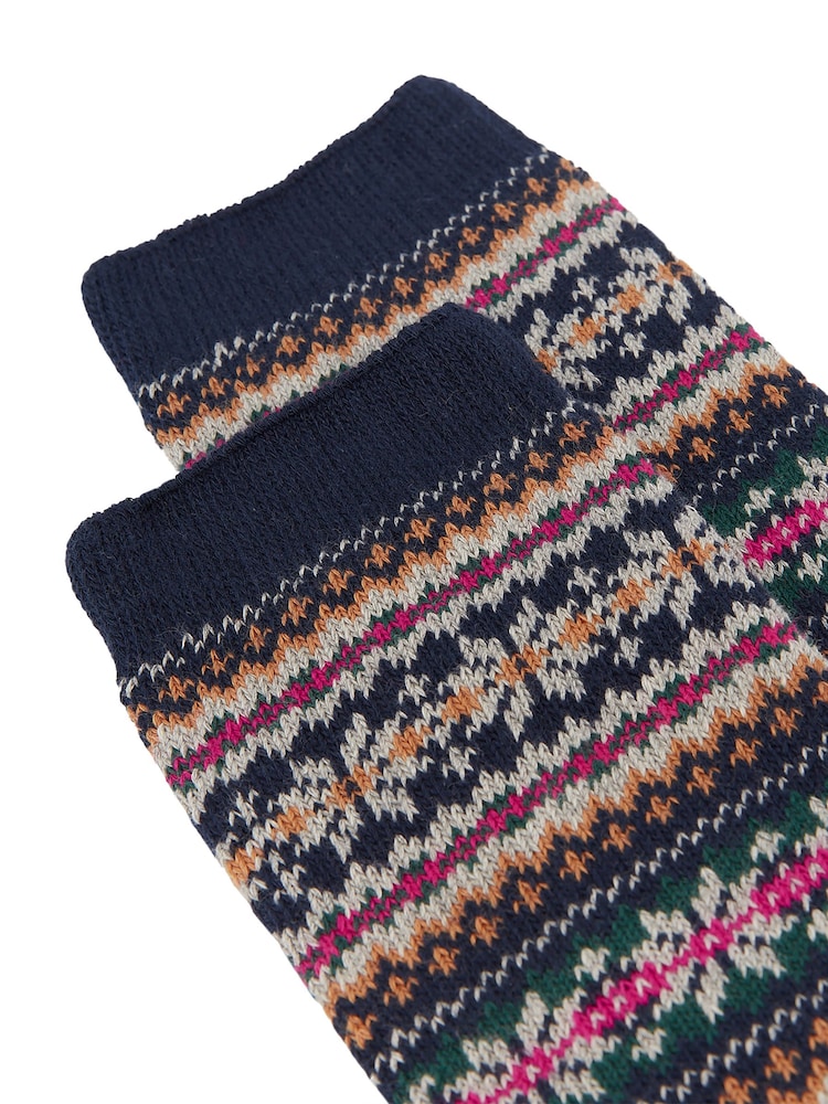 Joules Women's Lucille Navy Fairisle Pattern Socks - Image 3 of 3