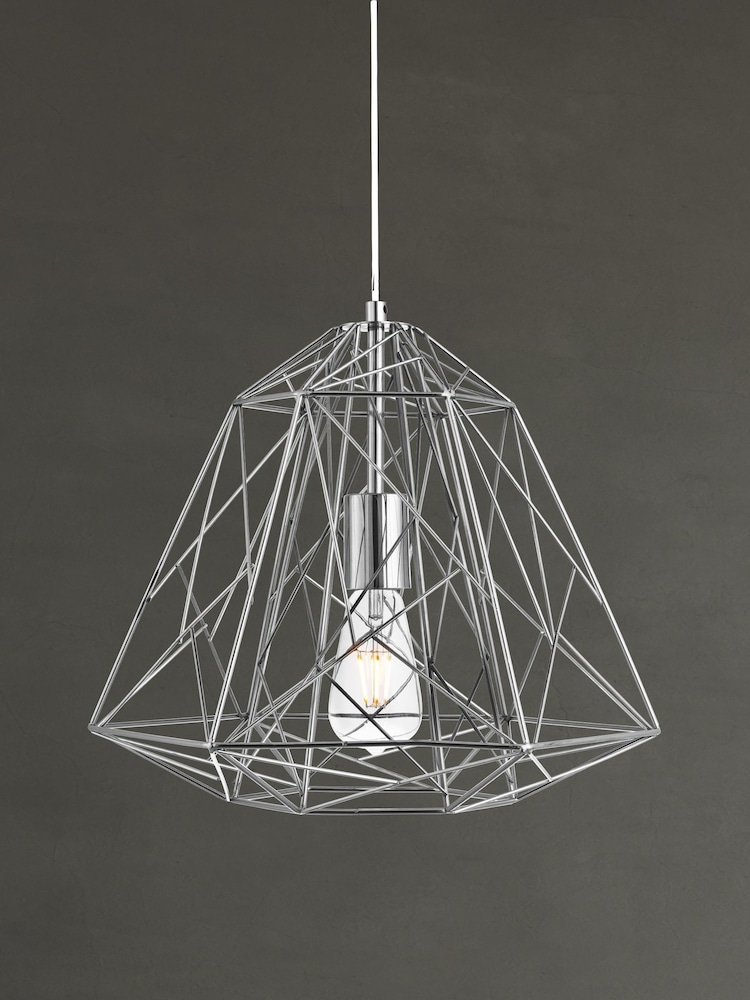 Searchlight Chrome Lauren Geometric Cage Ceiling Light Pendant - Image 1 of 1