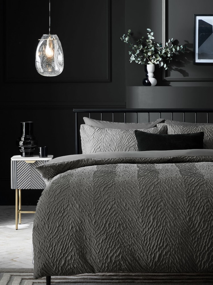 Grey Charcoal Embossed Animal Texture Duvet Cover and Pillowcase Set - Image 1 of 3