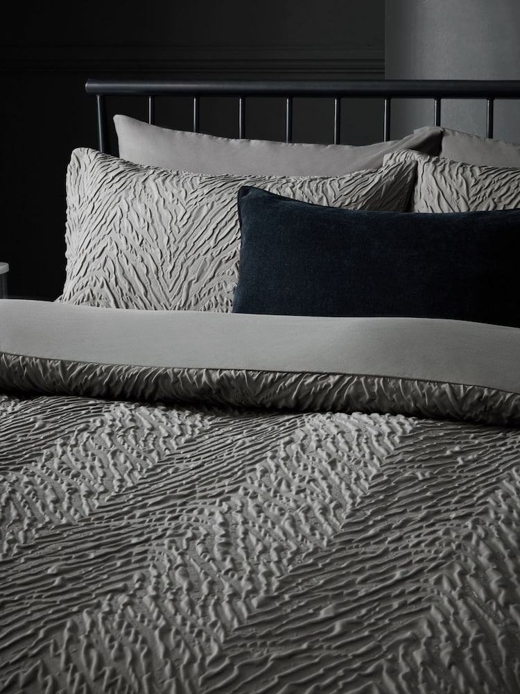 Grey Charcoal Embossed Animal Texture Duvet Cover and Pillowcase Set - Image 2 of 3