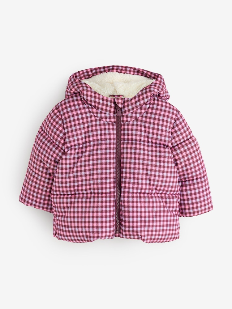 Gap Purple Gingham Print Puffer Jacket - Image 1 of 5 Gap Purple Gingham Print Puffer Jacket - Image 1 of 5