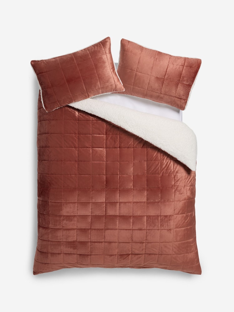 Rust Red Brooklyn Quilted Velvet Duvet Cover and Pillowcase Set - Image 3 of 3