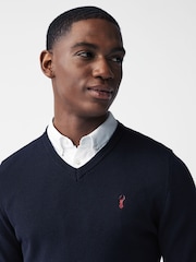 Navy Blue Oxford V-Neck Regular Mock Shirt Jumper - Image 1 of 4