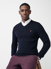 Navy Blue Oxford V-Neck Regular Mock Shirt Jumper - Image 2 of 4