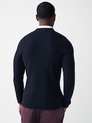 Navy Blue Oxford V-Neck Regular Mock Shirt Jumper - Image 3 of 4