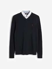 Marineblau/Oxford - V-Ausschnitt - Pullover in regulärer Passform mit Stehkragen - Bild 5 von 7