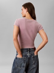 Calvin Klein Purple Slim Ribbed Washed Cotton T-Shirt - Image 2 of 6