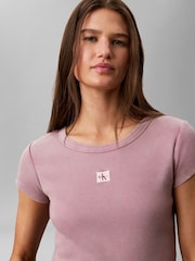 Calvin Klein Purple Slim Ribbed Washed Cotton T-Shirt - Image 3 of 6