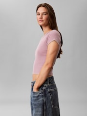 Calvin Klein Purple Slim Ribbed Washed Cotton T-Shirt - Image 4 of 6