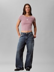 Calvin Klein Purple Slim Ribbed Washed Cotton T-Shirt - Image 5 of 6