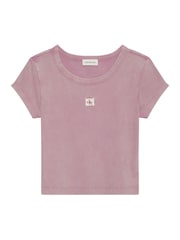 Calvin Klein Purple Slim Ribbed Washed Cotton T-Shirt - Image 6 of 6