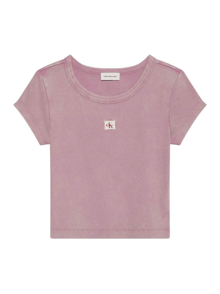 Calvin Klein Purple Slim Ribbed Washed Cotton T-Shirt - Image 6 of 6