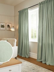 Sage Green Washed Cotton Linen Hidden Tab Top Lined Curtains - Image 1 of 5