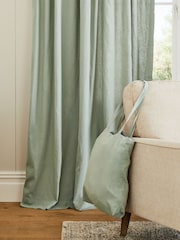 Sage Green Washed Cotton Linen Hidden Tab Top Lined Curtains - Image 4 of 5
