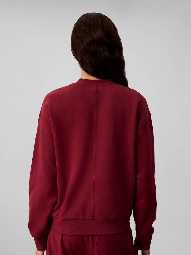 Calvin Klein Red Relaxed Woven Monologo French Terry Sweatshirt - Image 2 of 7 Calvin Klein Red Relaxed Woven Monologo French Terry Sweatshirt - Image 2 of 7