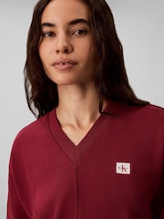 Calvin Klein Red Relaxed Woven Monologo French Terry Sweatshirt - Image 4 of 7
