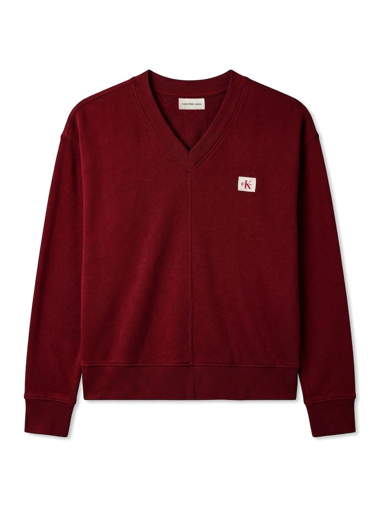 Calvin Klein Red Relaxed Woven Monologo French Terry Sweatshirt - Image 7 of 7 Calvin Klein Red Relaxed Woven Monologo French Terry Sweatshirt - Image 7 of 7